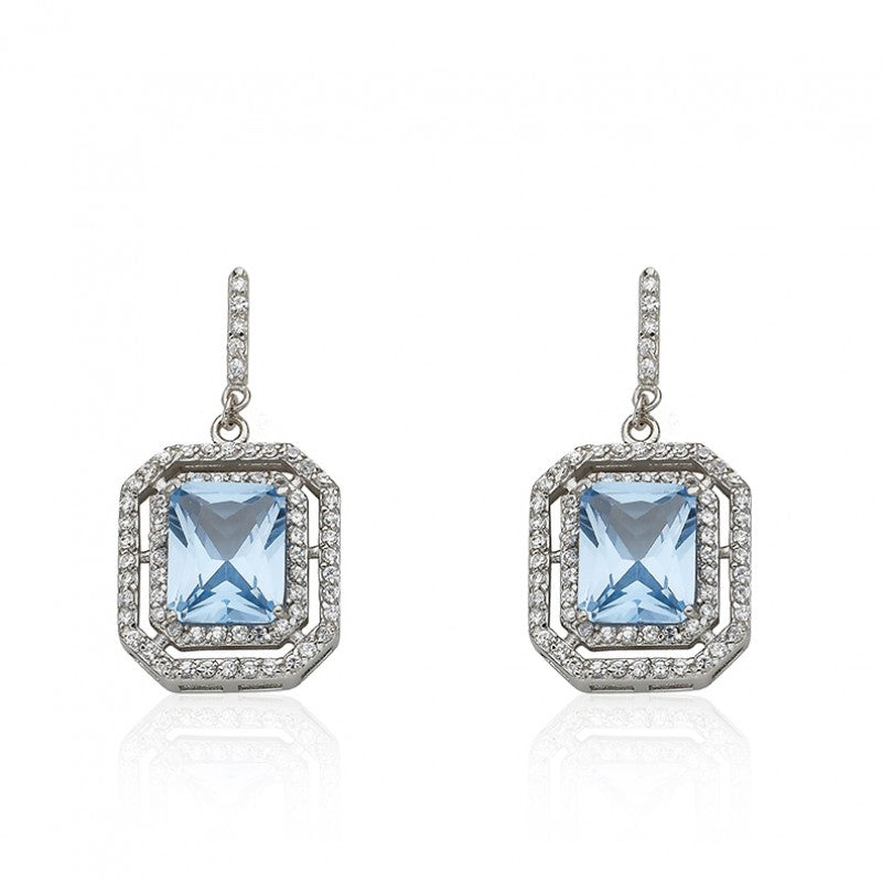ARCTIC MIST Rectangle Around Aqua Stone Earrings Wholesale