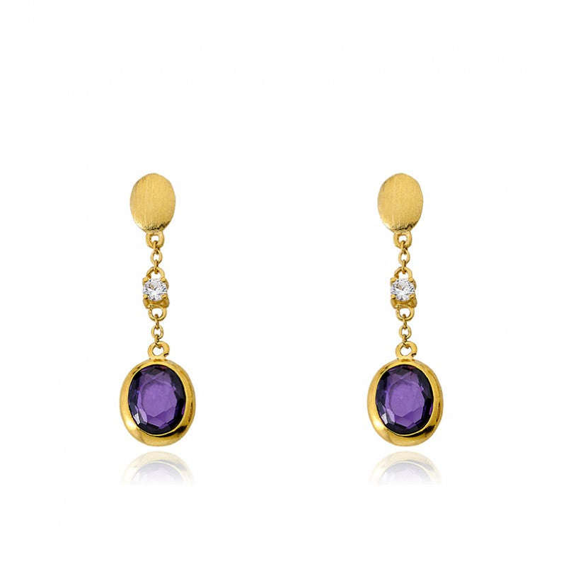 14K Gold Plated ARCTIC MIST Gold Nugget & Cz Stone Dangle Earrings Wholesale