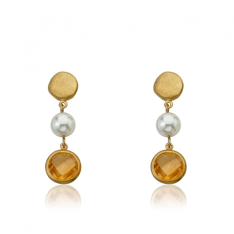 14K Gold Plated ARCTIC MIST Nugget With Pearl And Stone Dangle Earrings Wholesale