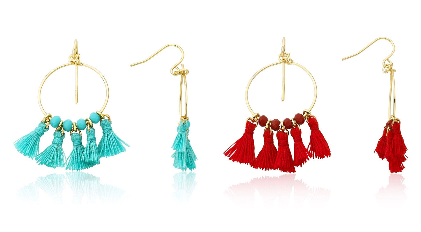 Mileez Bead & Tassel Hoop Fishhook Earring Set Wholesale