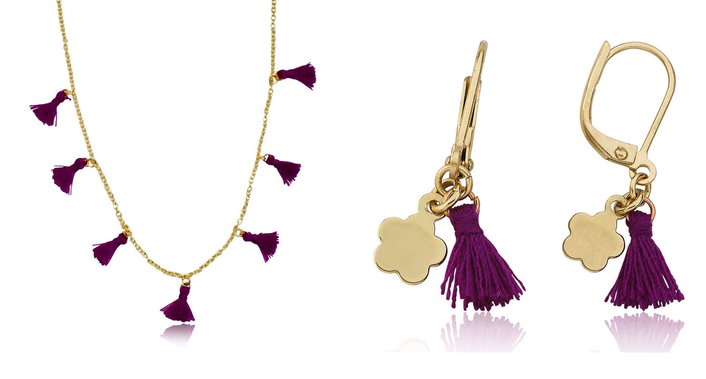 Mileez Purple Tassle Necklace earring set Wholesale