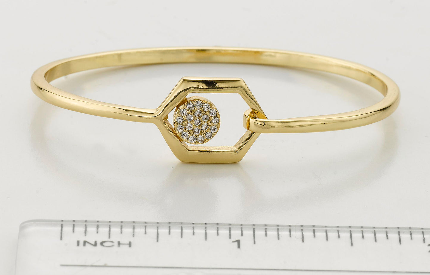 14k Gold Plated Bangle Accented With Floating Cz Circle