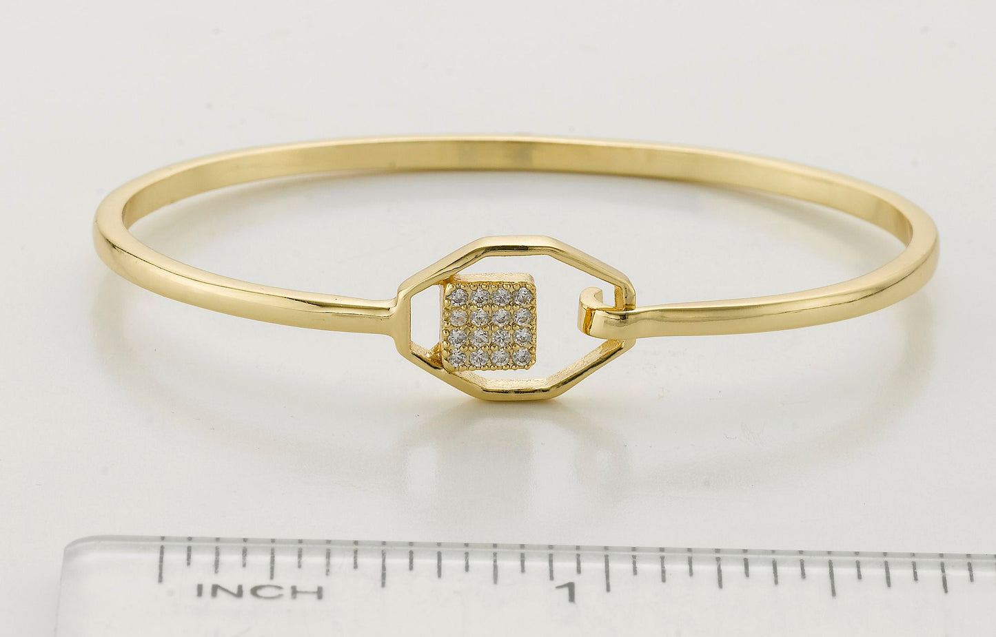 14k Gold Plated Bangle Accented With Floating Cz Square Wholesale