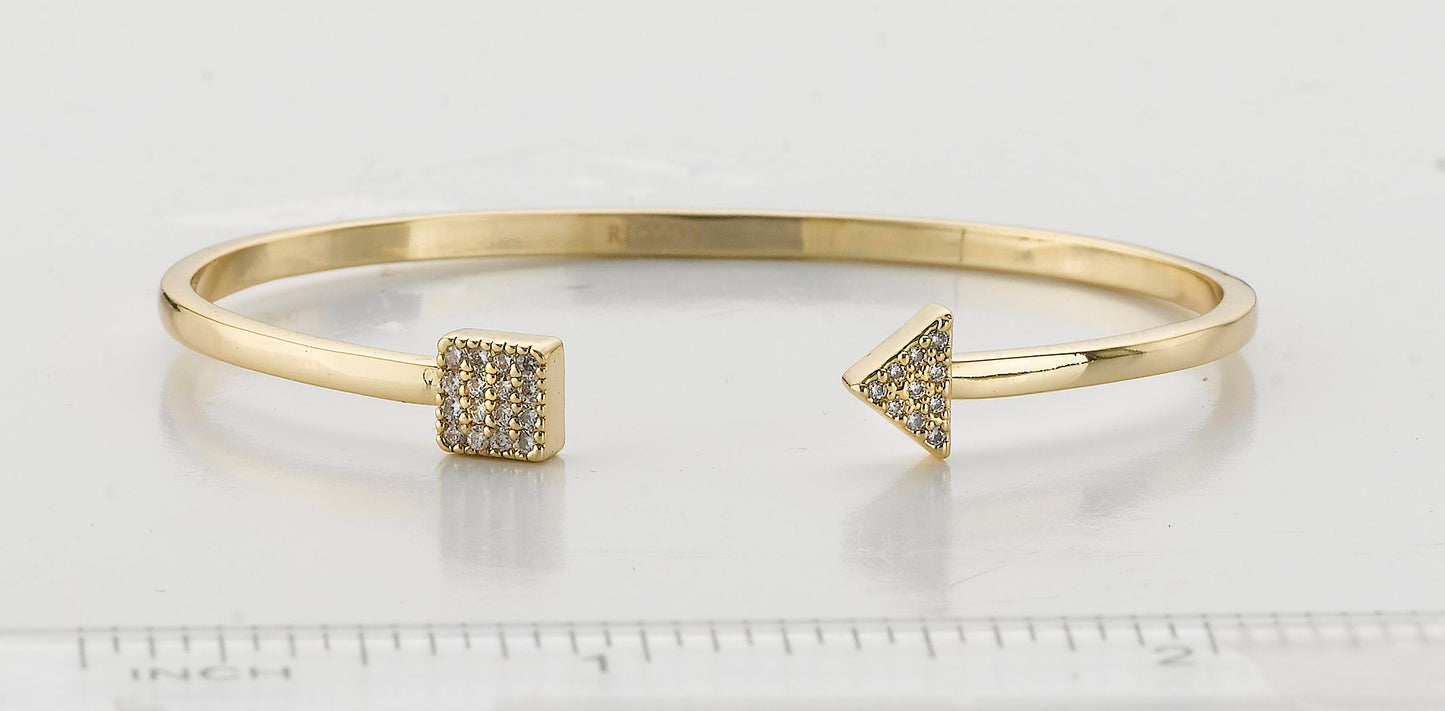 14K Gold Plated Cuff Bangle Accented With CZ Shapes