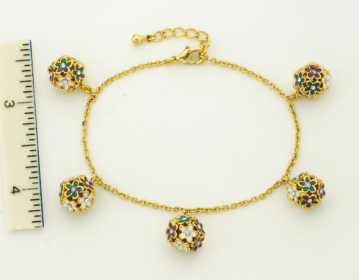 Enamel Flower Cluster Ball Bracelet