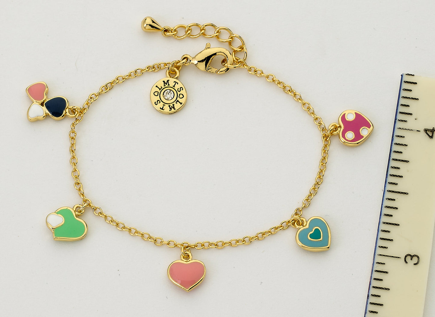 14k Gold Plated I LOVE MY JEWELS Multi Color Enamel Assorted Hearts Charm Bracelet Wholesale