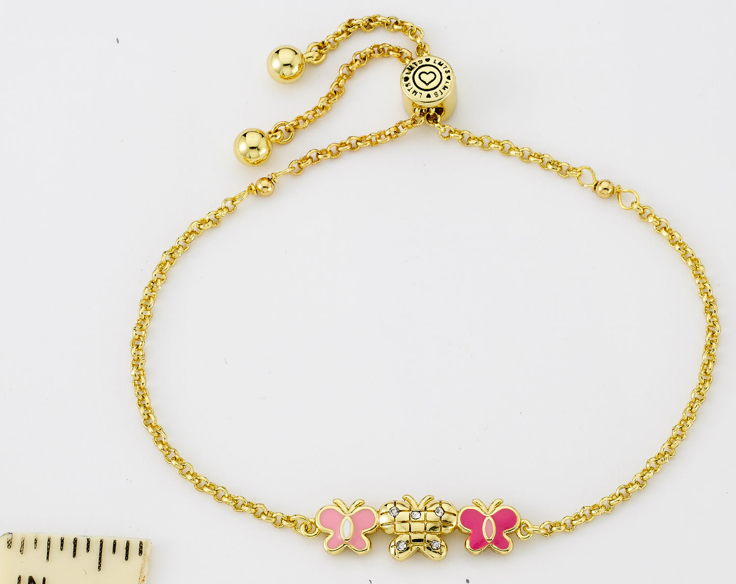 14K Gold Plated Crystal Quilted & Enamel Butterflies Expandable Bracelet