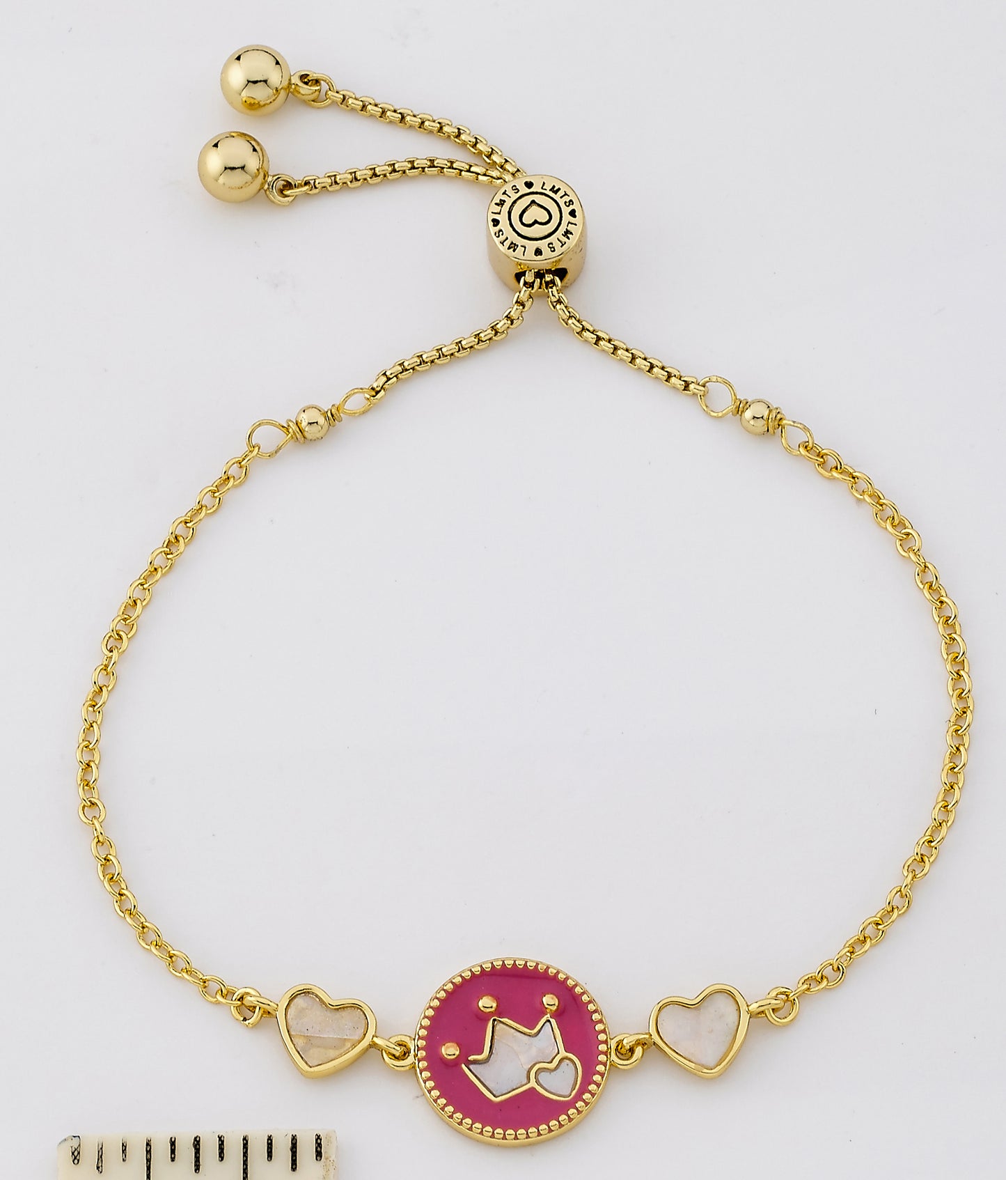 14K Gold Plated Enamel Cut Out Crown Over Mother of Pearl Expandable Bracelet