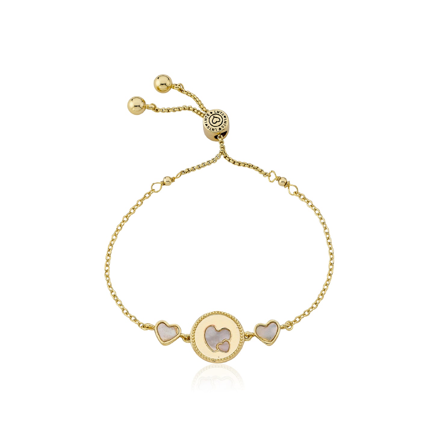14K Gold Plated Cut Out Heart Over Mother of Pearl Expandable Bracelet