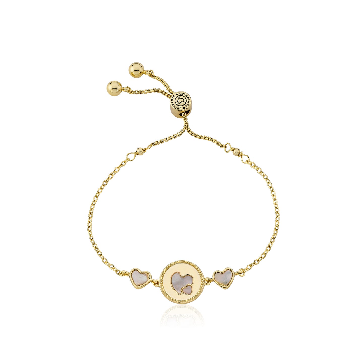 14K Gold Plated Cut Out Heart Over Mother of Pearl Expandable Bracelet Wholesale