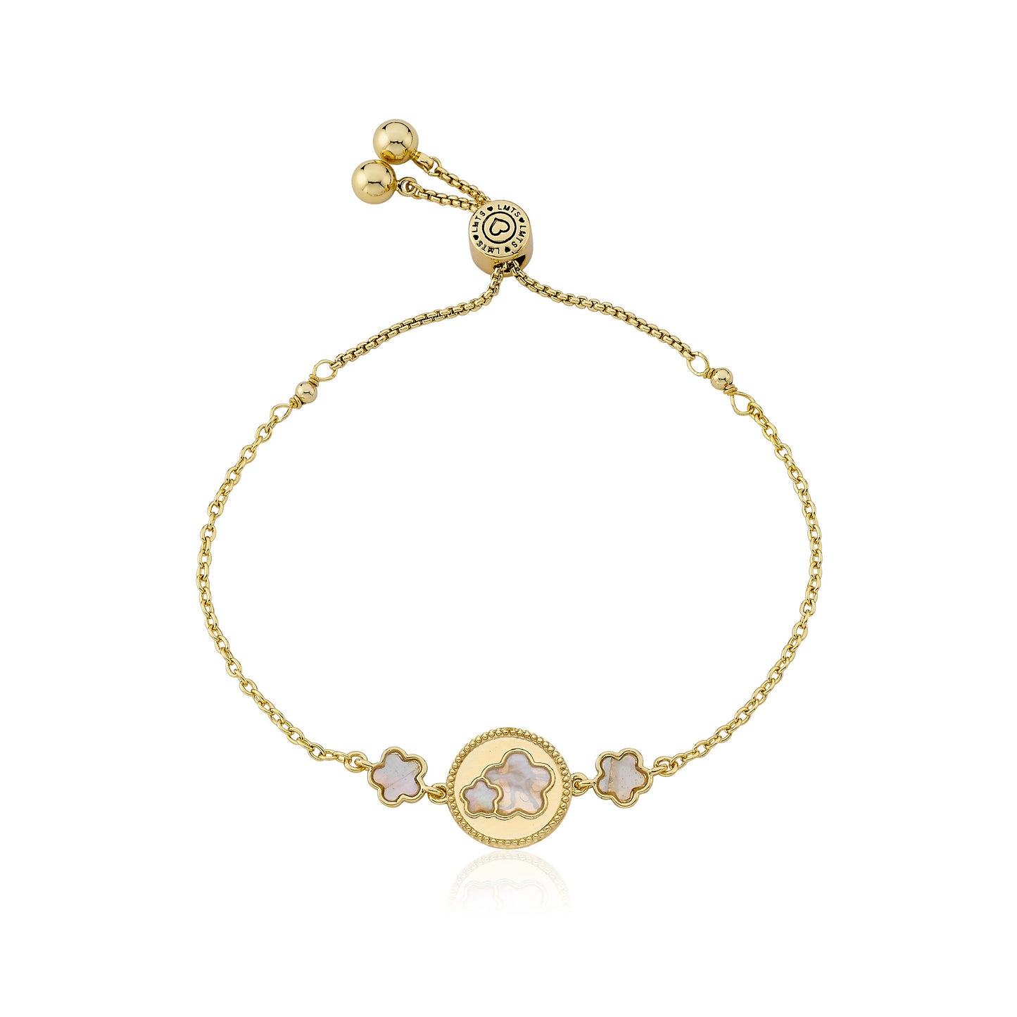 14K Gold Plated Cut Out Flower Over Mother of Pearl Expandable Bracelet Wholesale