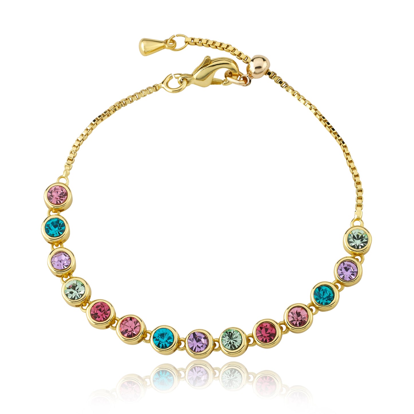 14K Gold Plated Rainbow Bezel Tennis Bracelet Wholesale