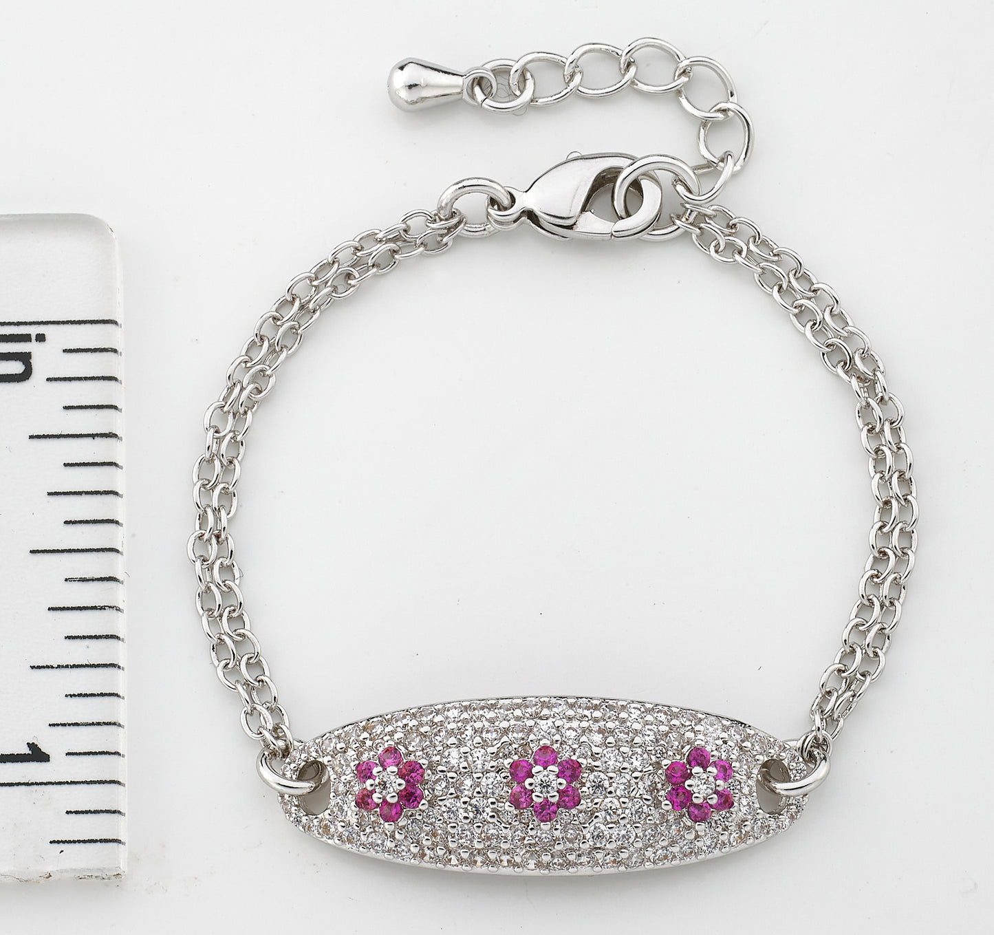 14k Gold Plated ID Bracelet with Hot Pink Flowers