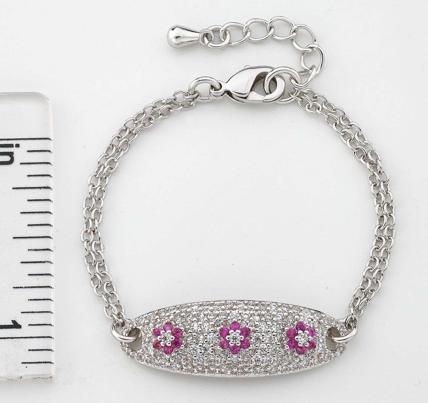 14k Gold Plated ID Bracelet with Hot Pink Flowers Wholesale