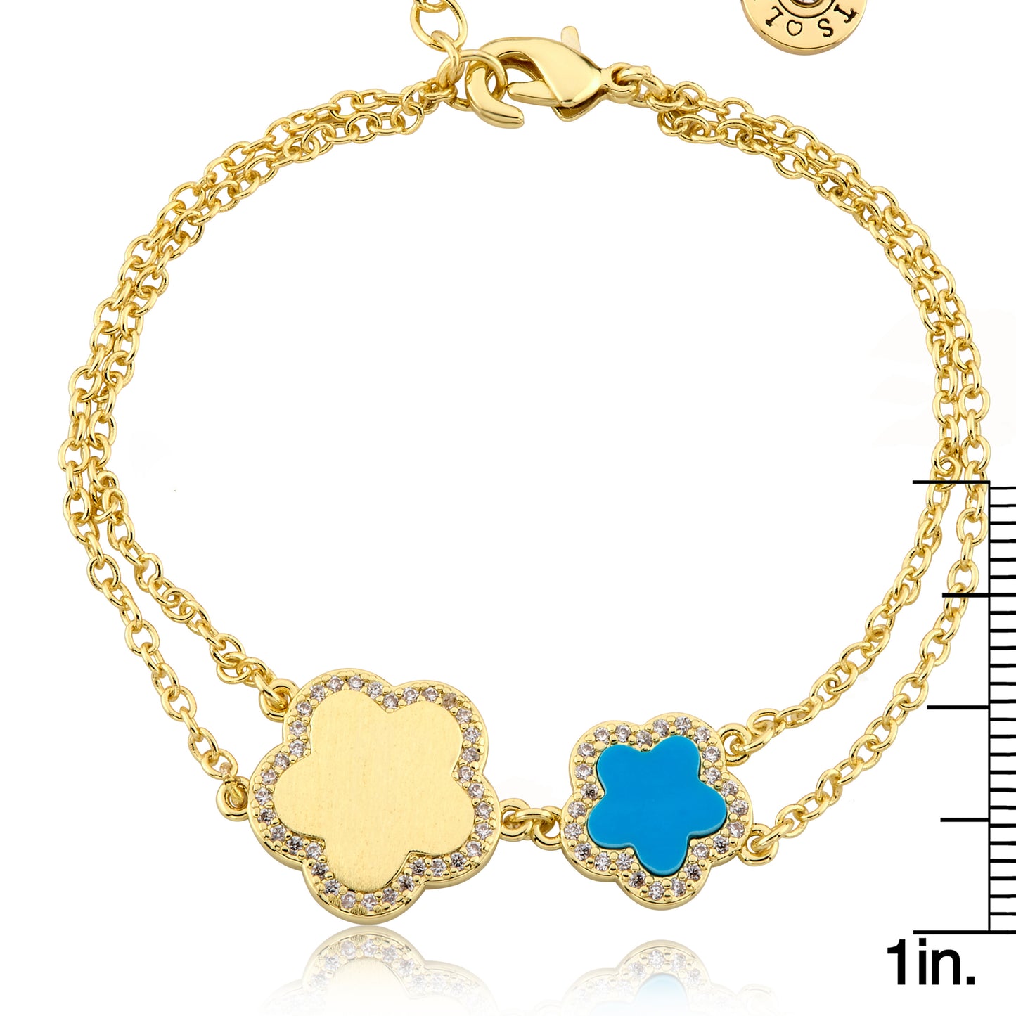 LMTS Classic! Cz Framed Large Flower & Small Flower Double Strand Chain Bracelet