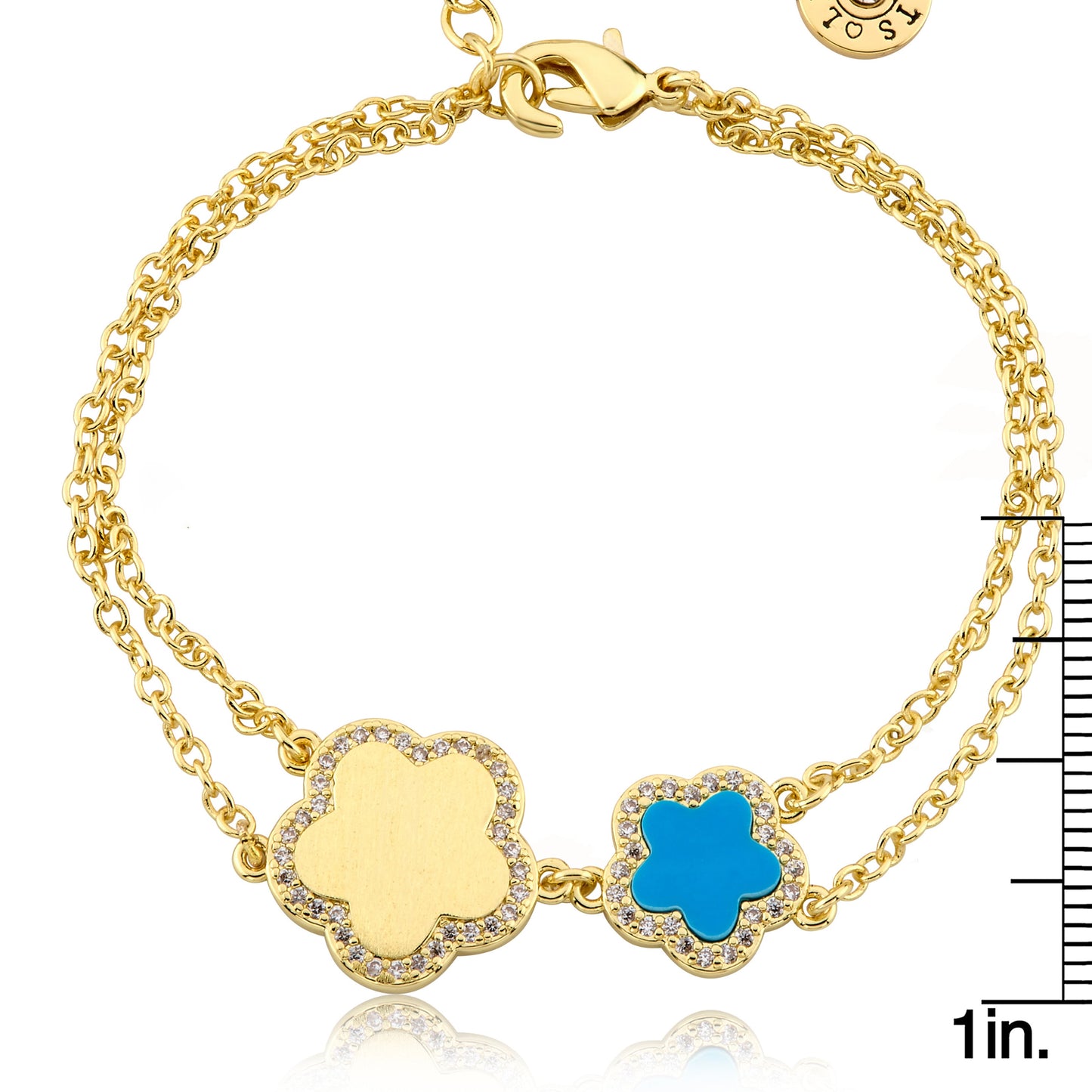 LMTS Classic! Cz Framed Large Flower & Small Flower Double Strand Chain Bracelet Wholesale