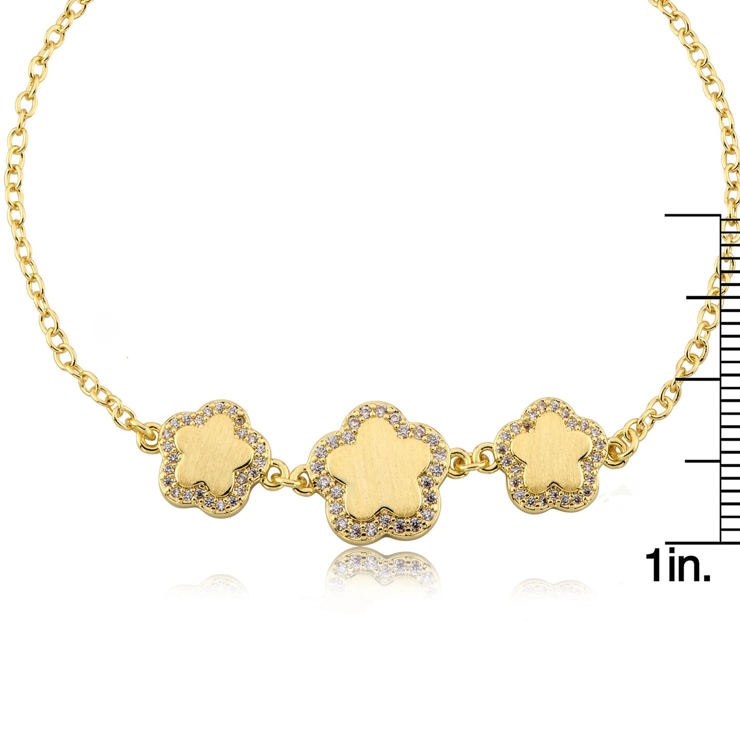 LMTS Classic! Cz Framed Triple Flower Chain Bracelet Wholesale