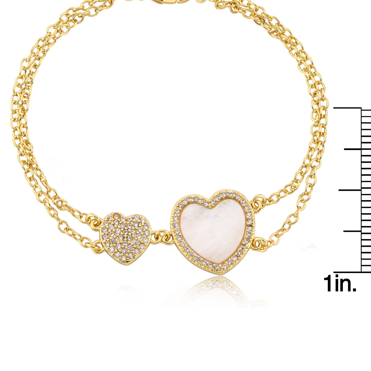 LMTS Classic! Cz Filled Flower & Mother of Pearl Heart Double Strand Chain Bracelet