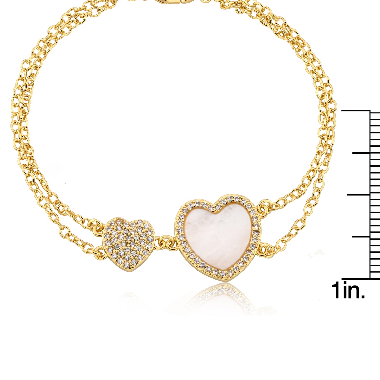LMTS Classic! Cz Filled Flower & Mother of Pearl Heart Double Strand Chain Bracelet Wholesale