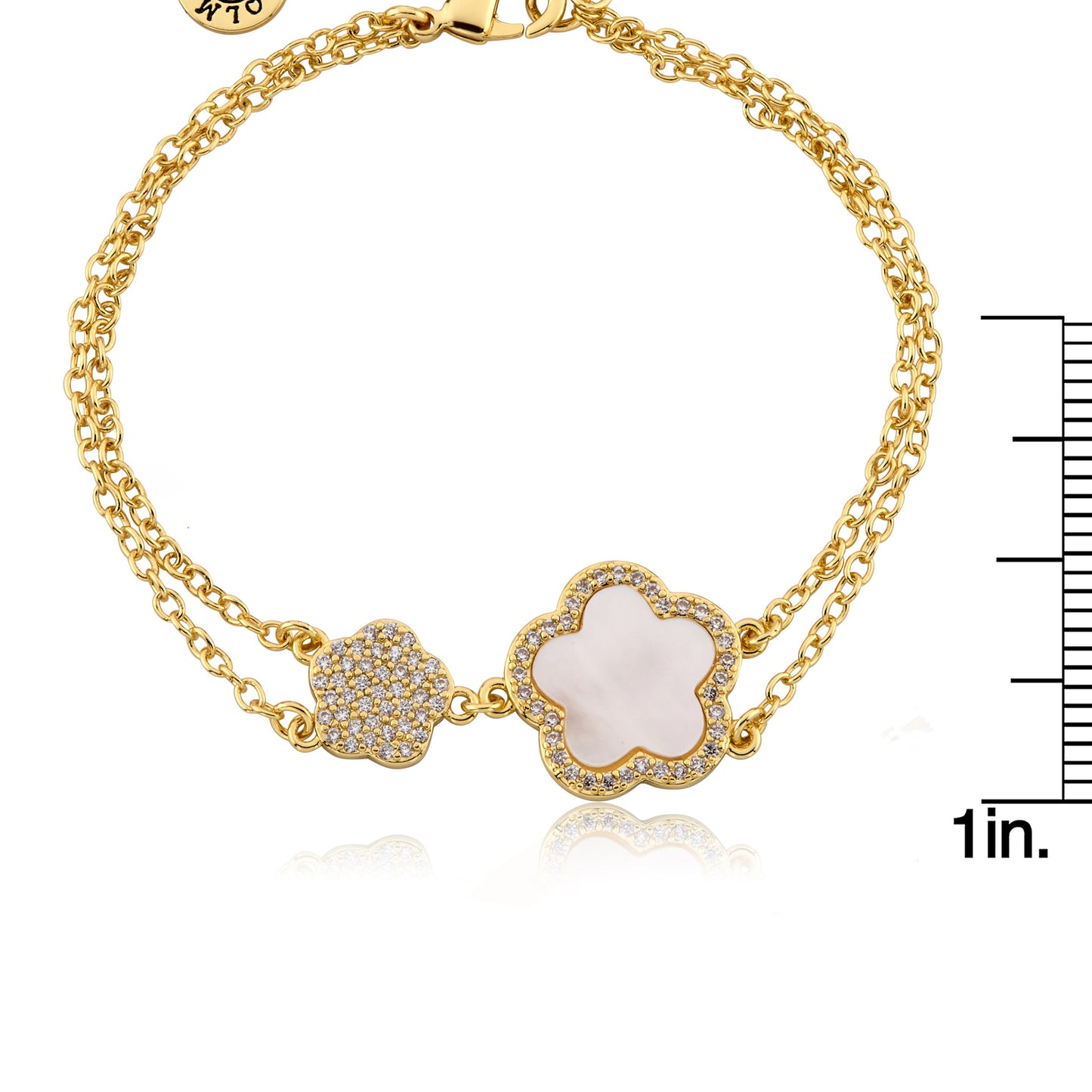 LMTS Classic! Cz Filled Flower & Mother of Pearl Flower Double Strand Chain Bracelet Wholesale