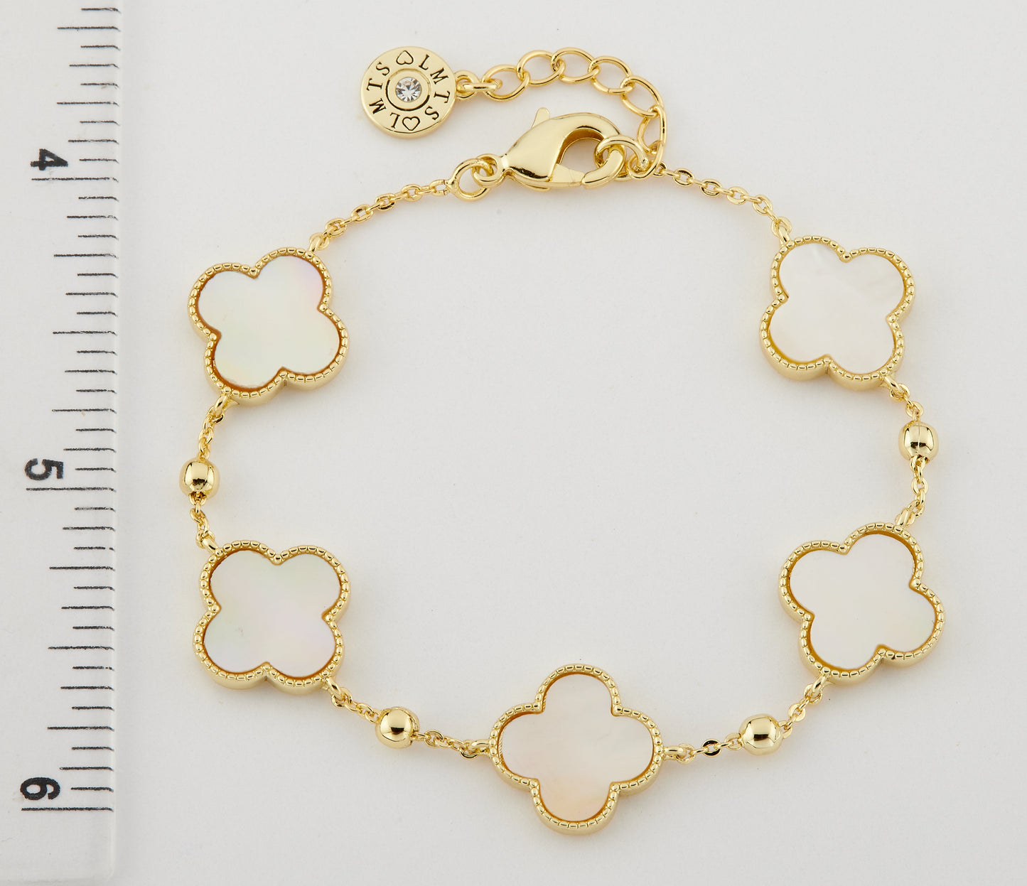 14K Gold Plated 4 Large Clover Station Bead Chain Bracelet Wholesale