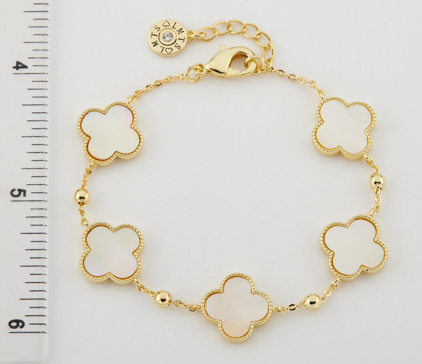 14K Gold Plated 5 Clover Station Bead Chain Bracelet