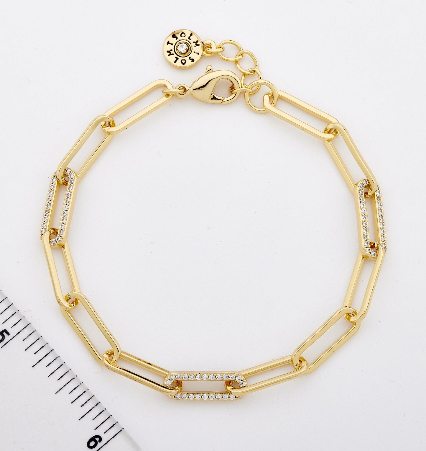 14K Gold Plated Links Chain Bracelet With 3 Pave Cz Links Wholesale