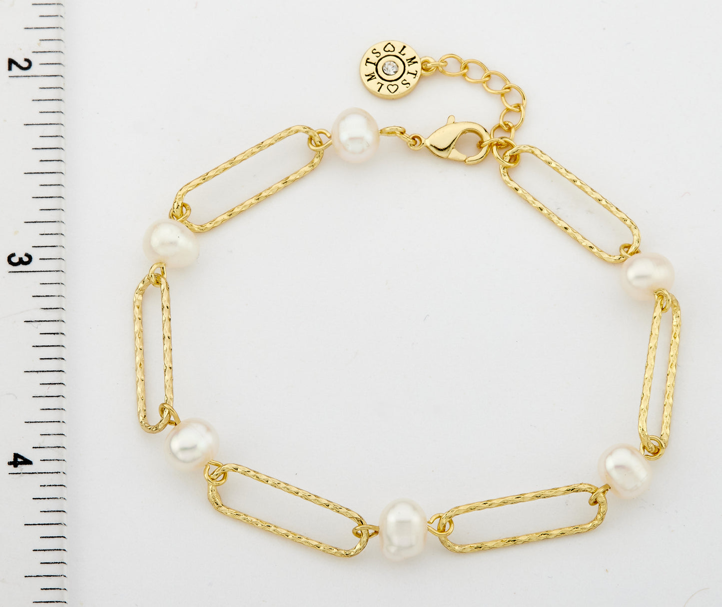 14K Gold Plated Links & Fresh Water Pearls Chain Bracelet