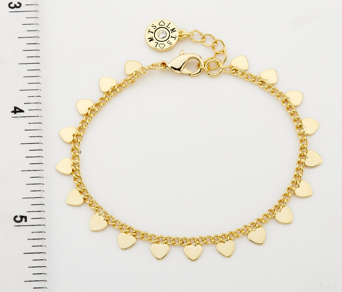 14K Gold Plated Link & Small Hearts Dangles Bracelet