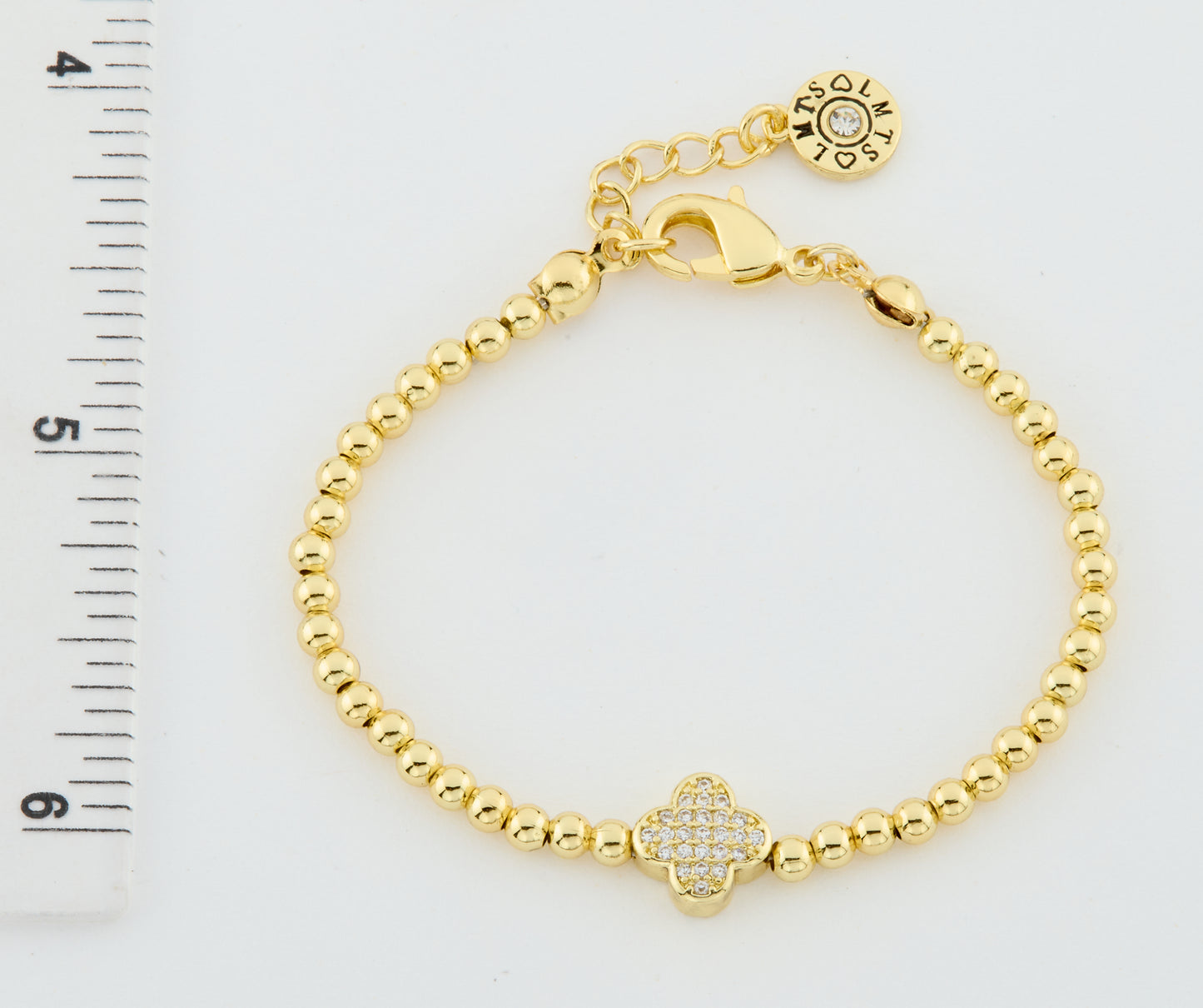 LMTS Classic! 14K Gold Plated Bead & Cz Clover Wire Bracelet Wholesale