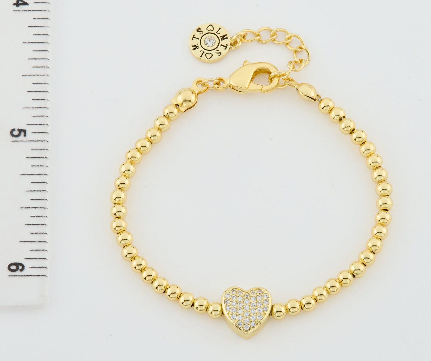 LMTS Classic! 14K Gold Plated Bead & Cz Heart Wire Bracelet Wholesale