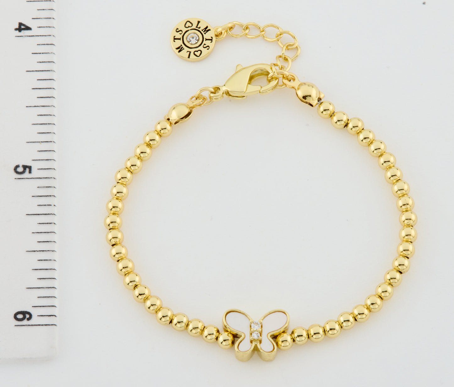 LMTS Classic! 14K Gold Plated Bead & Mother Of Pearl Butterfly Wire Bracelet Wholesale