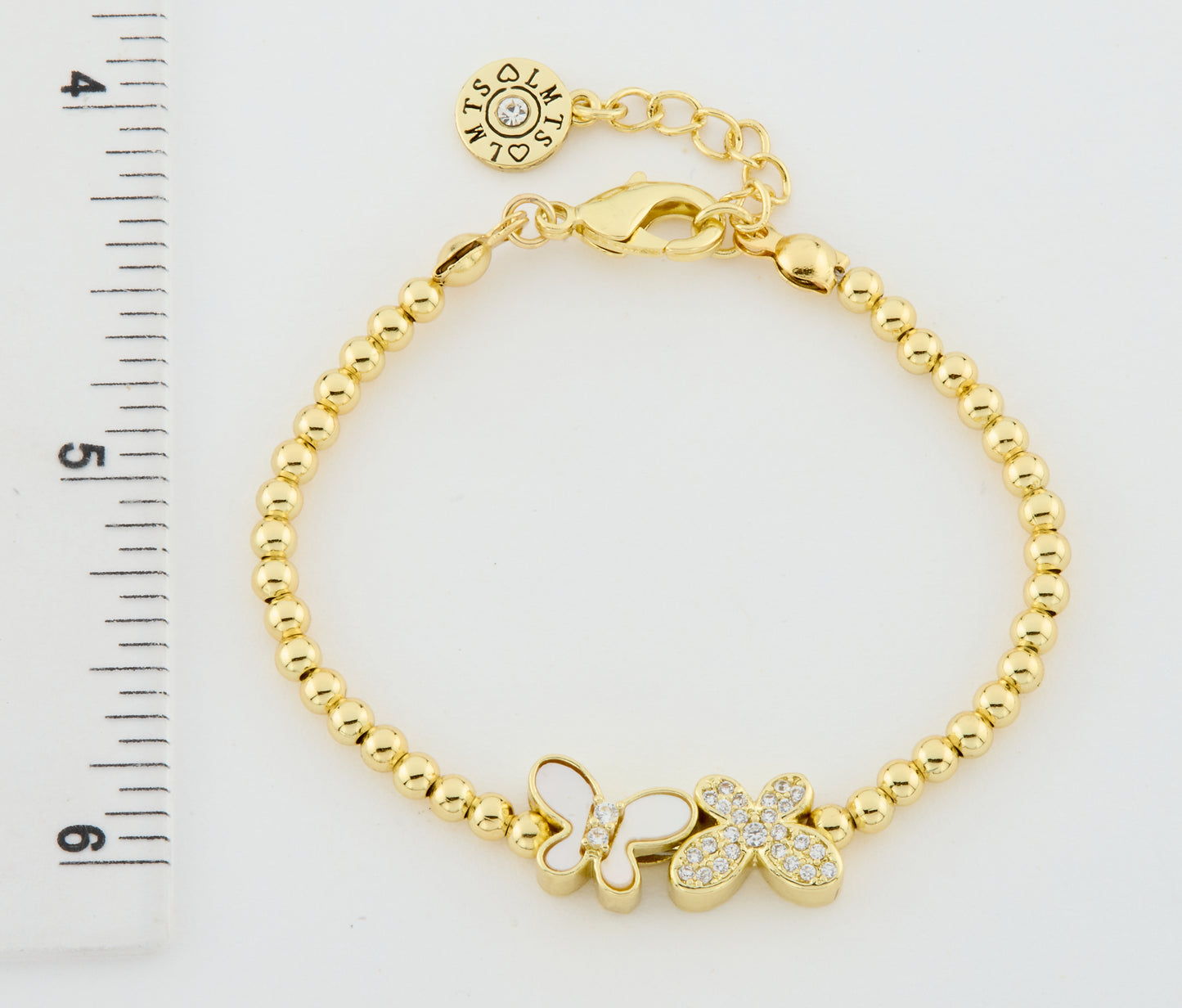 LMTS Classic! 14K Gold Plated Bead & Mother Of Pearl & Cz Butterfly Wire Bracelet Wholesale