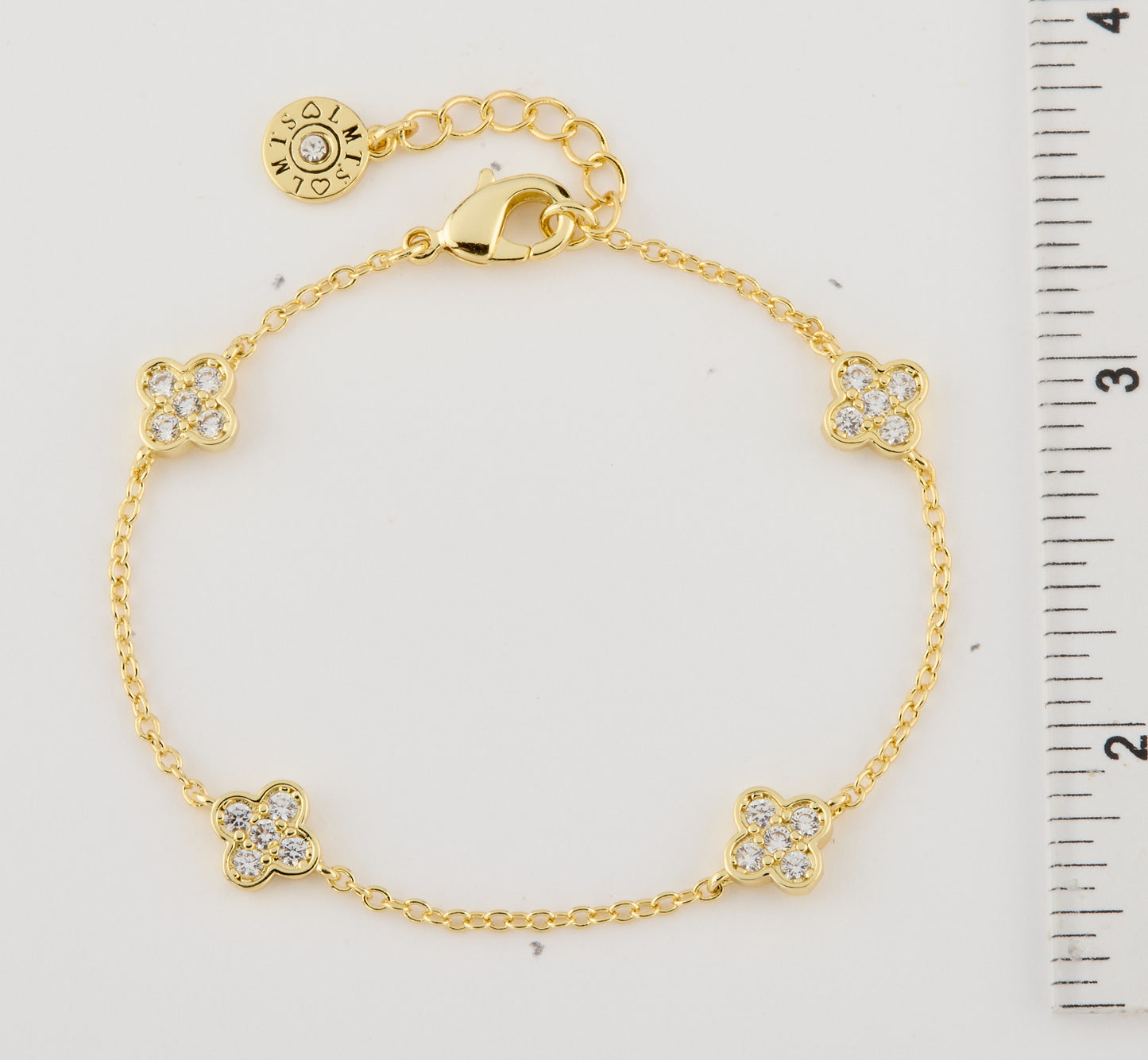 14K Gold Plated 4 Clear Cz Clover Station Chain Bracelet Wholesale