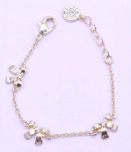 14k Gold Plated Cz Center Triple Bow Chain Bracelet Wholesale