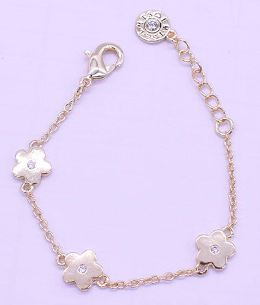 14k Gold Plated Cz Center Triple Flower Chain Bracelet Wholesale