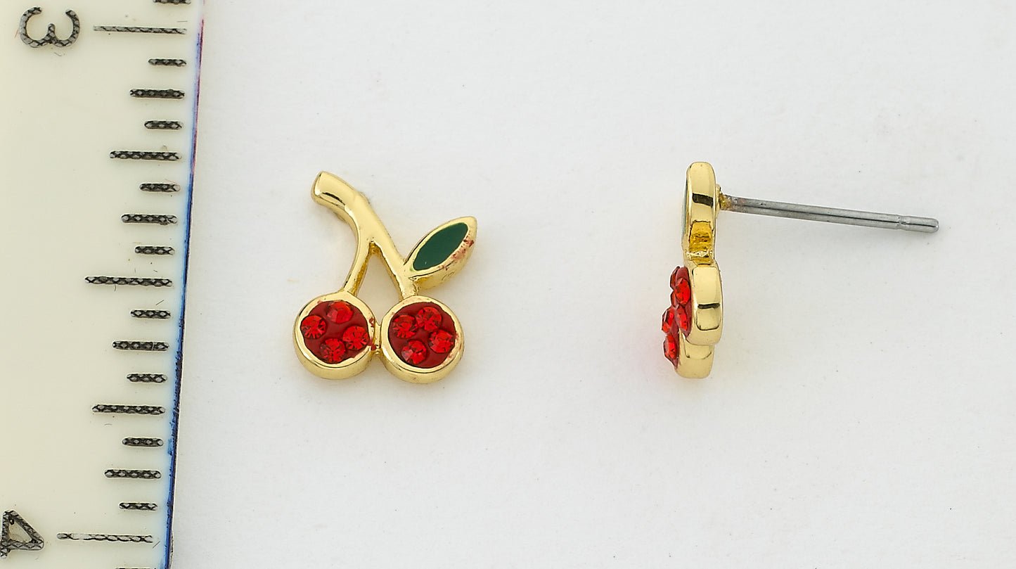 14K Gold Plated CHERRY DELIGHT Cherry Stud Earrings