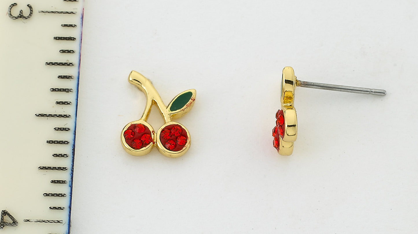 14K Gold Plated CHERRY DELIGHT Cherry Stud Earrings Wholesale