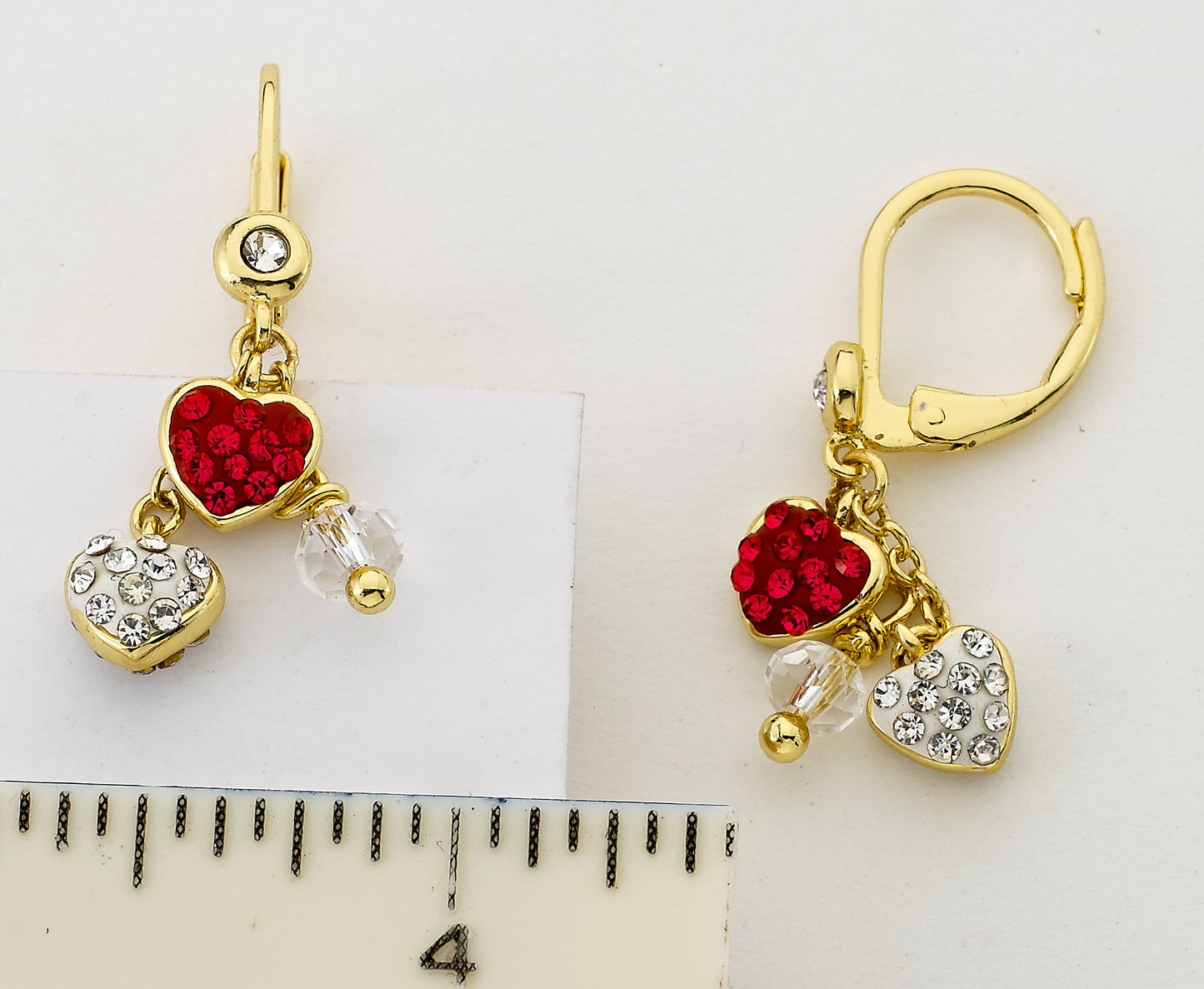 Crystal Dangle Red & White Heart Earring Wholesale