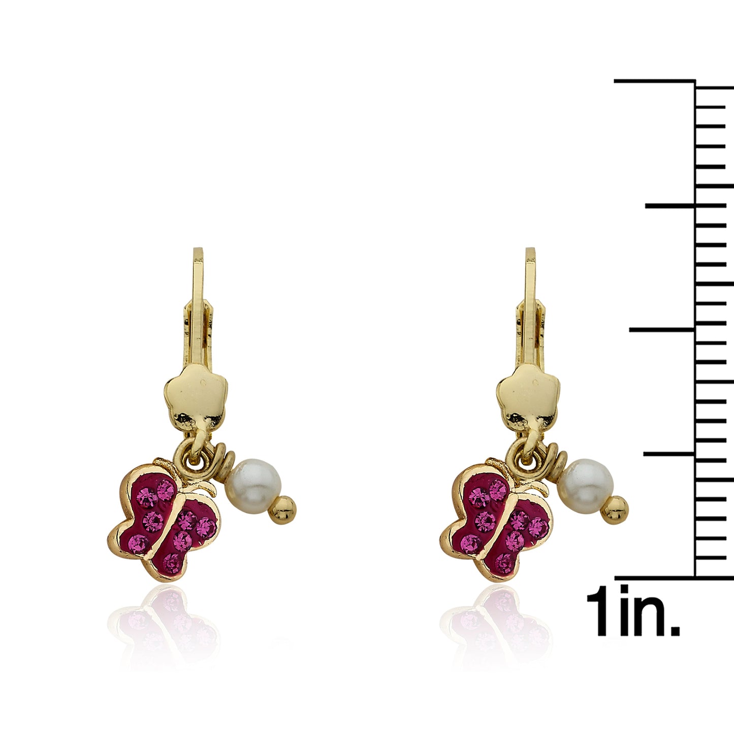 Crystal Butterfly And Pearl Dangle Earring With Gold Flower Wholesale