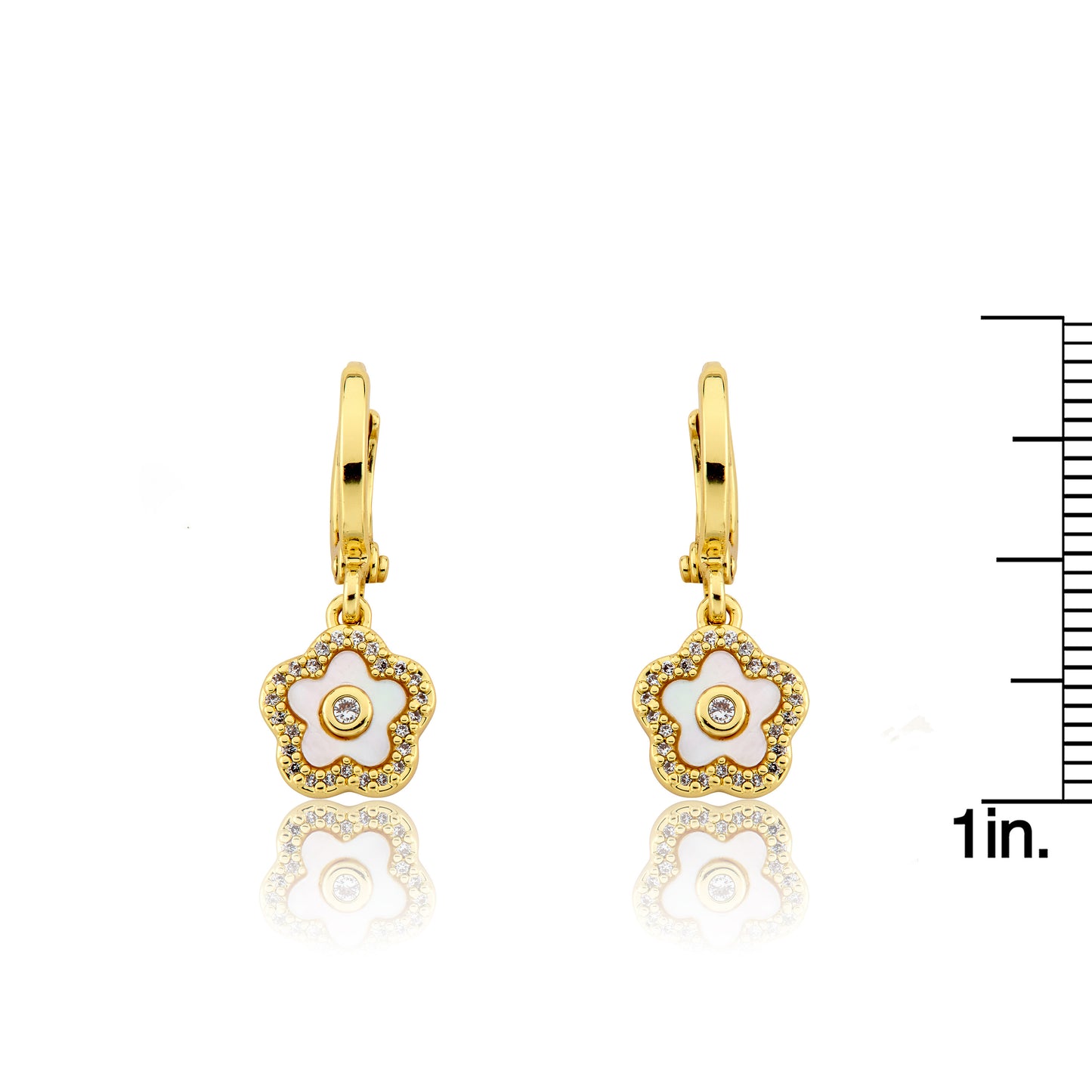 LMTS Classic! Mother Of Pearl Flower Huggie Dangle Earring