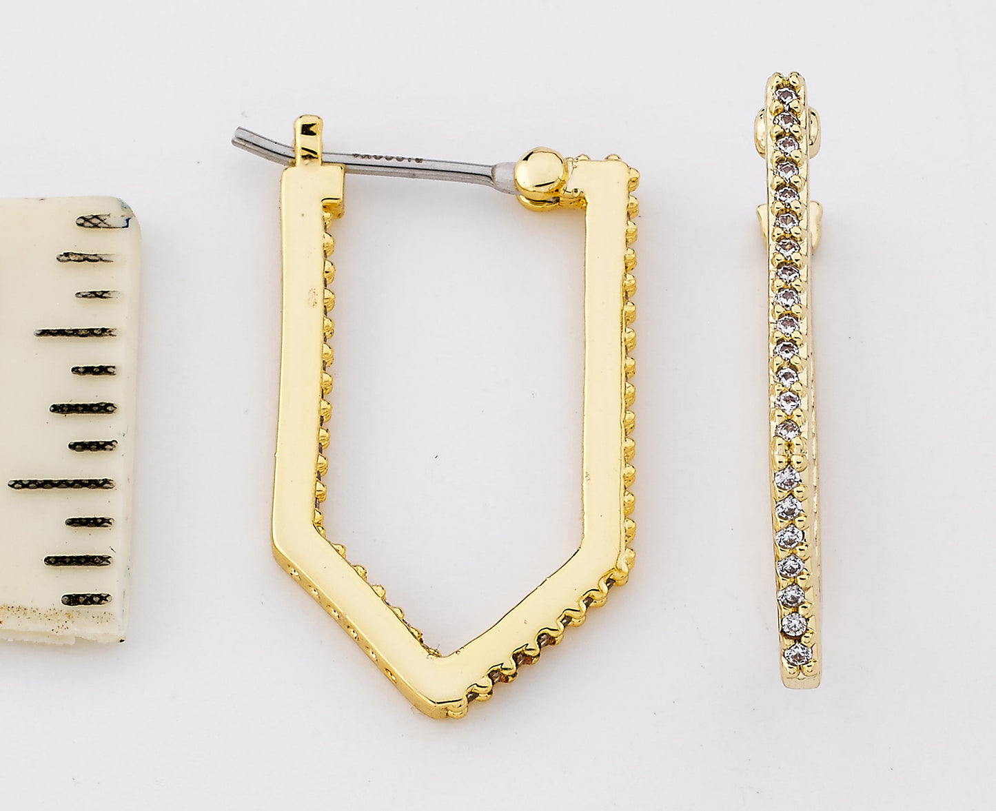 Retro 14 Kt. Plated CZ Hexagon Hoop Earring Wholesale