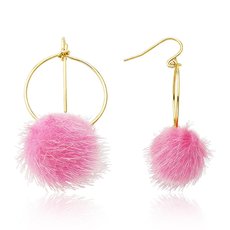 Mileez Fur Pom Pom Hoop Fishhook Earring Wholesale