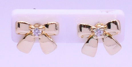 14k Gold Plated Cz Center Bow Earring Wholesale
