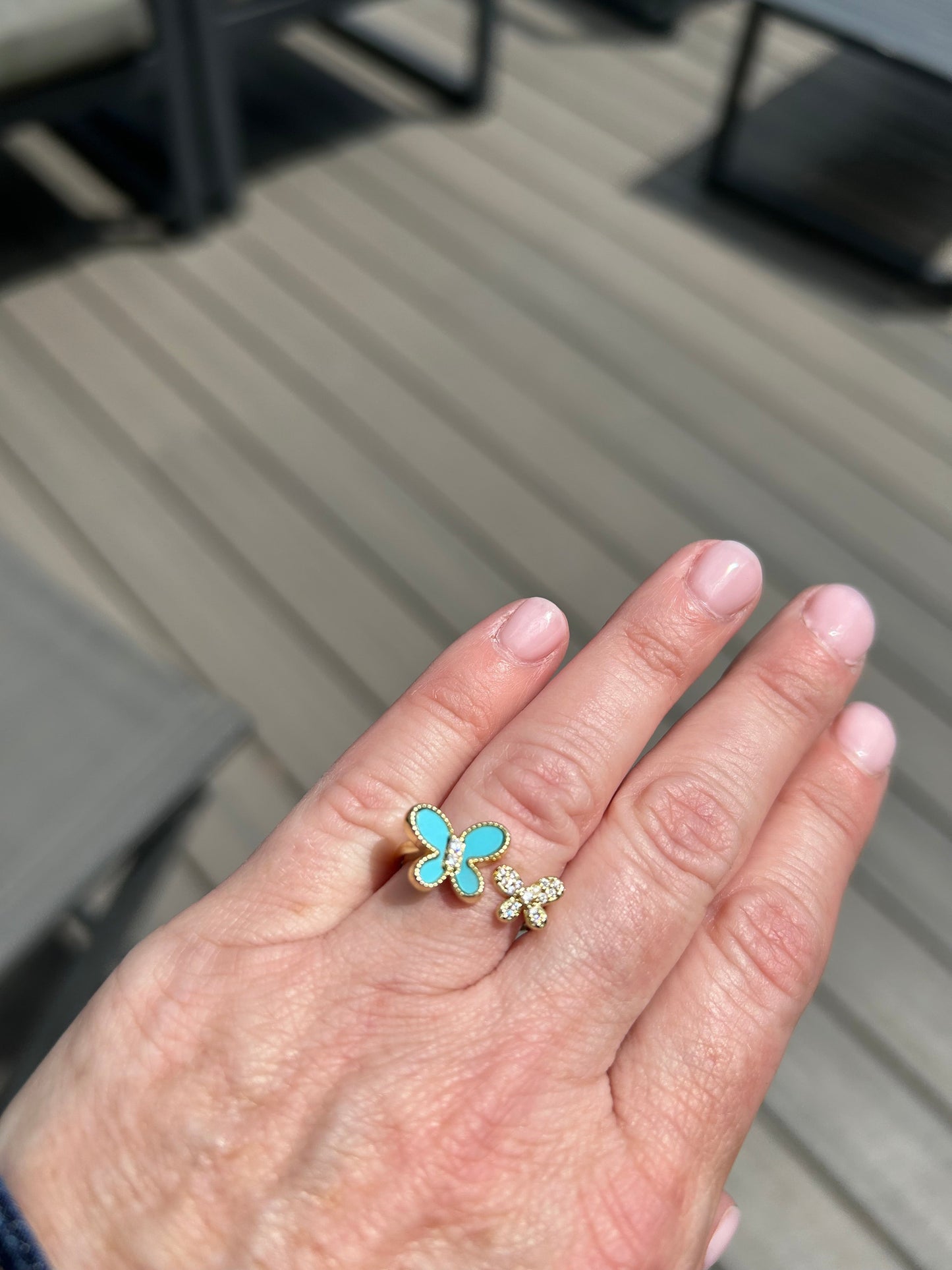 14K Gold Plated Butterfly and Cz Mini Butterfly Snake Ring Wholesale