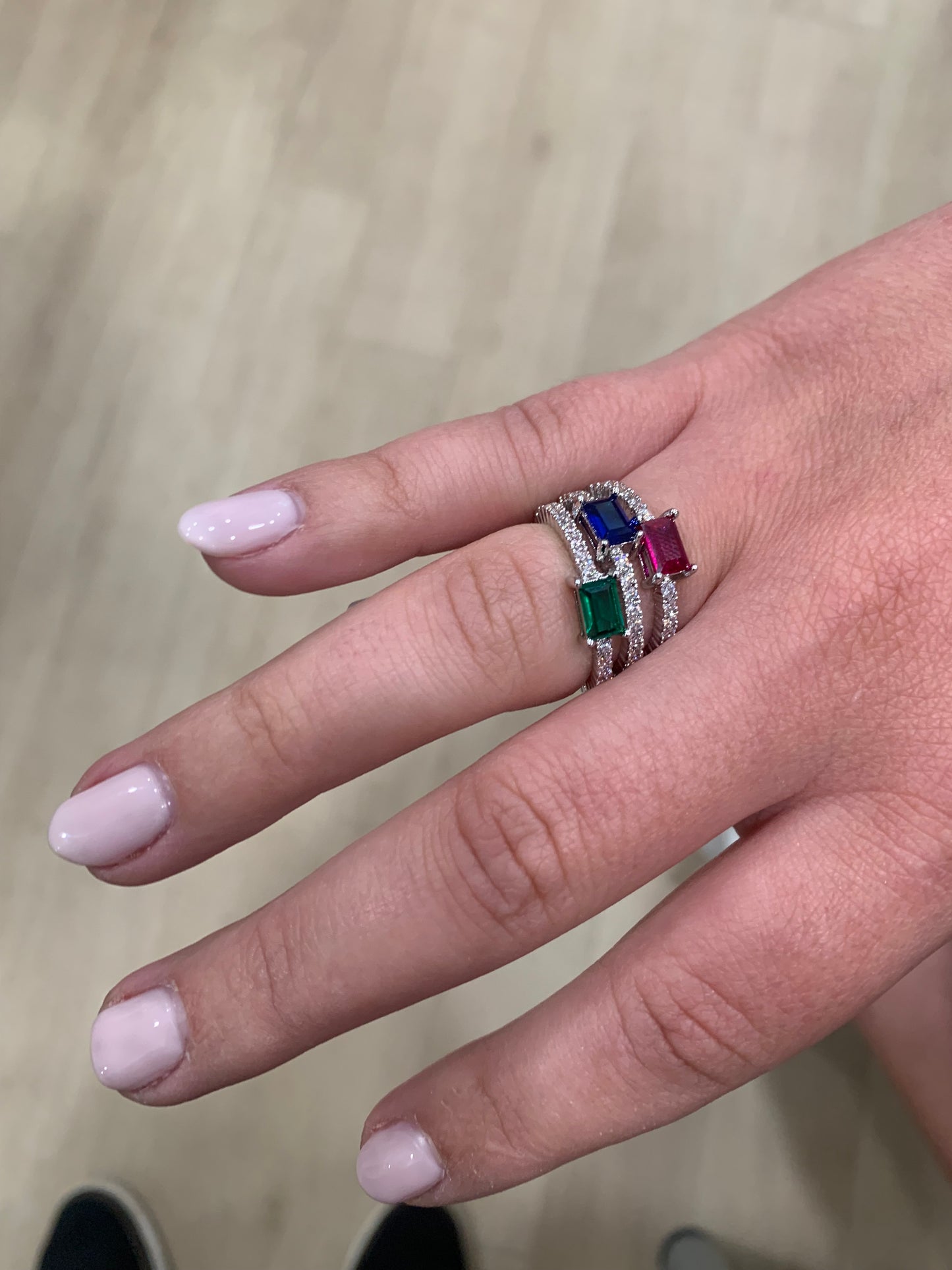 Rhodium Plated Cz Eternity Ring- Color Center Stone