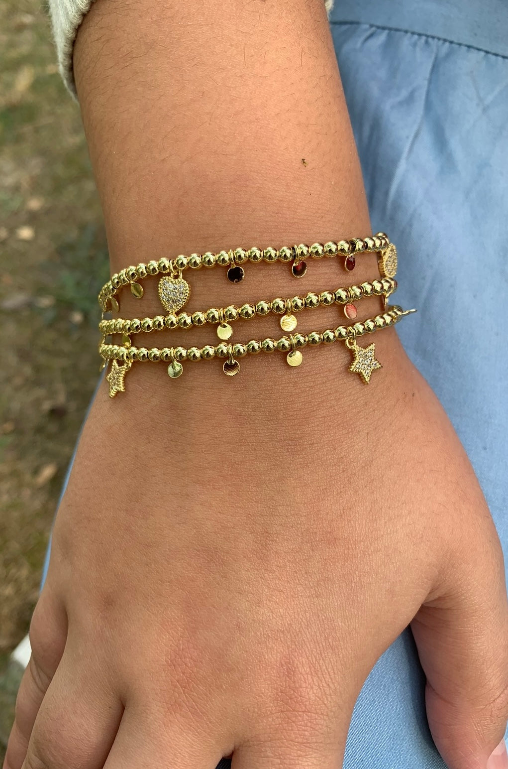 LMTS Classic! Bead & Disc Dangles Cz Stars Bracelet