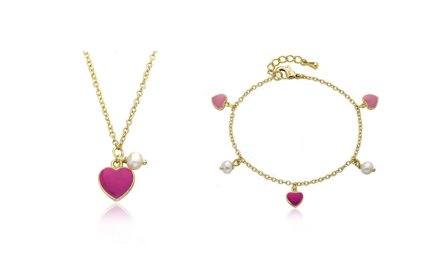 14k Gold Plated I LOVE MY JEWELS Hearts & Fresh Water Pearl Charm Bracelet