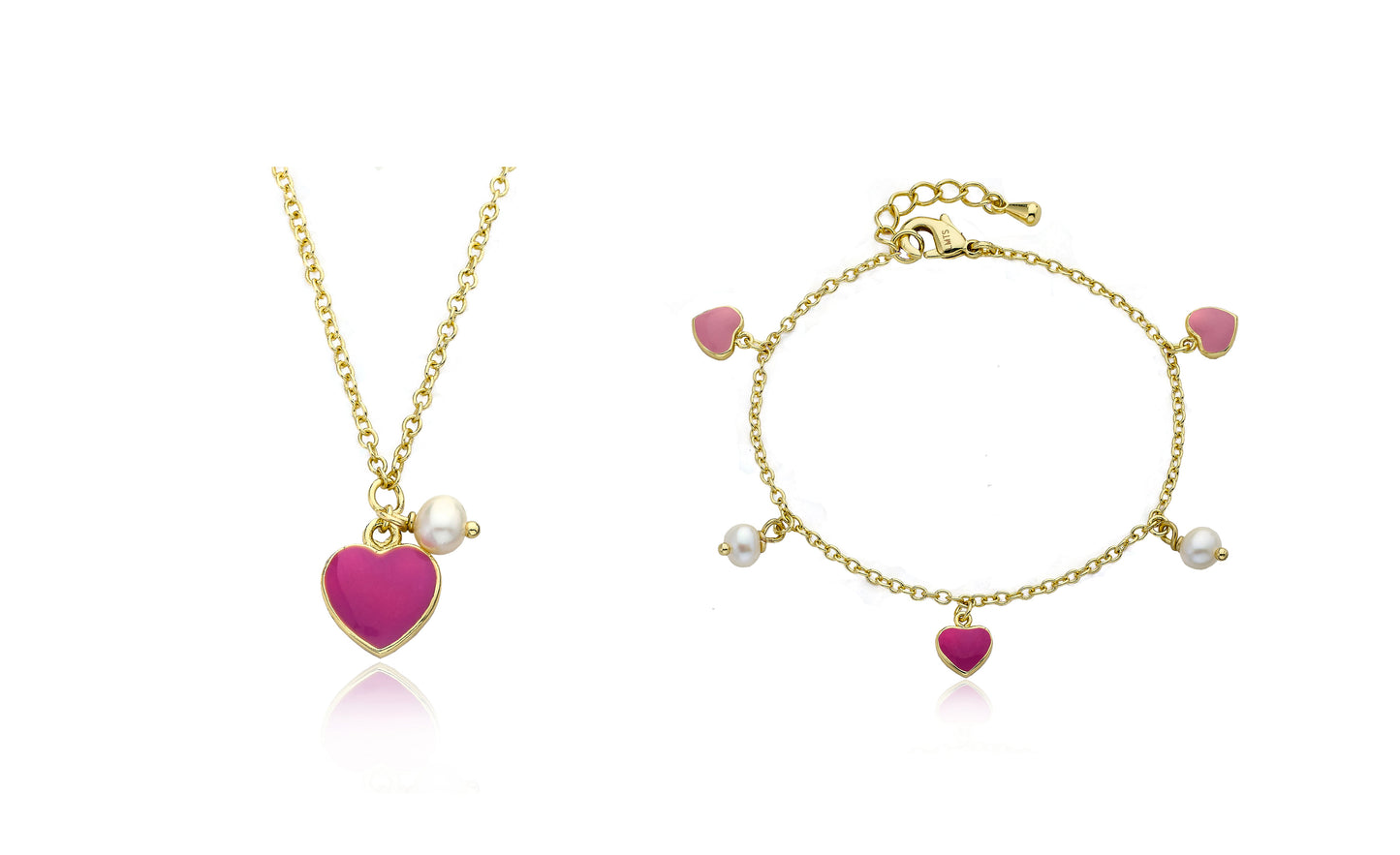 14k Gold Plated I LOVE MY JEWELS Hearts & Fresh Water Pearl Charm Bracelet Wholesale