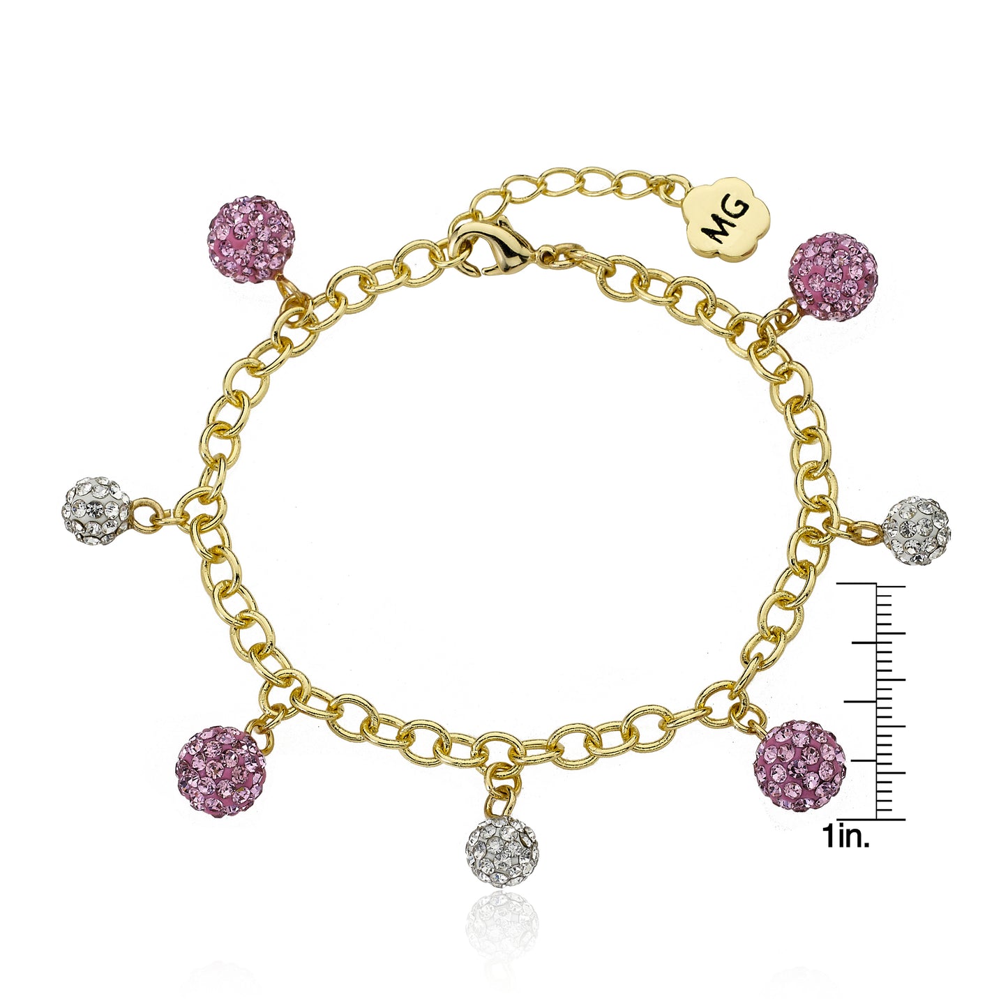 GLITZ BLITZ Crystal Ball Charm Bracelet / Pink